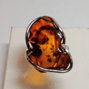 Amber Sterling Ring